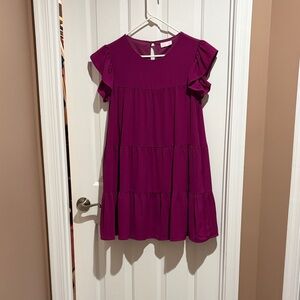 Pink Lily Magenta Tiered Ruffle Mini Dress